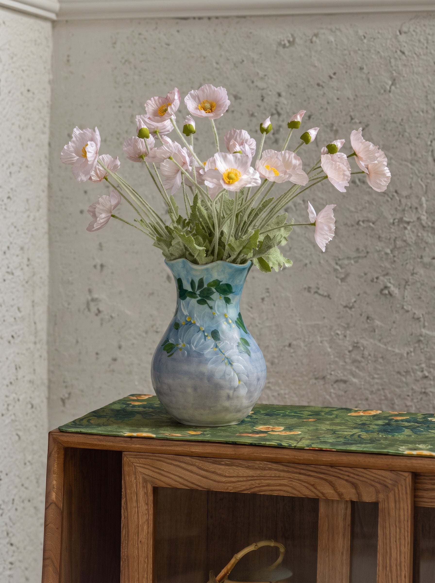 Vintage Hand-painted Sky-blue Wisteria Ceramic Vase