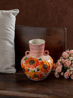 Hand-painted Pink Sunflower Twin-Handle Ceramic Vase