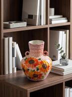 Hand-painted Pink Sunflower Twin-Handle Ceramic Vase