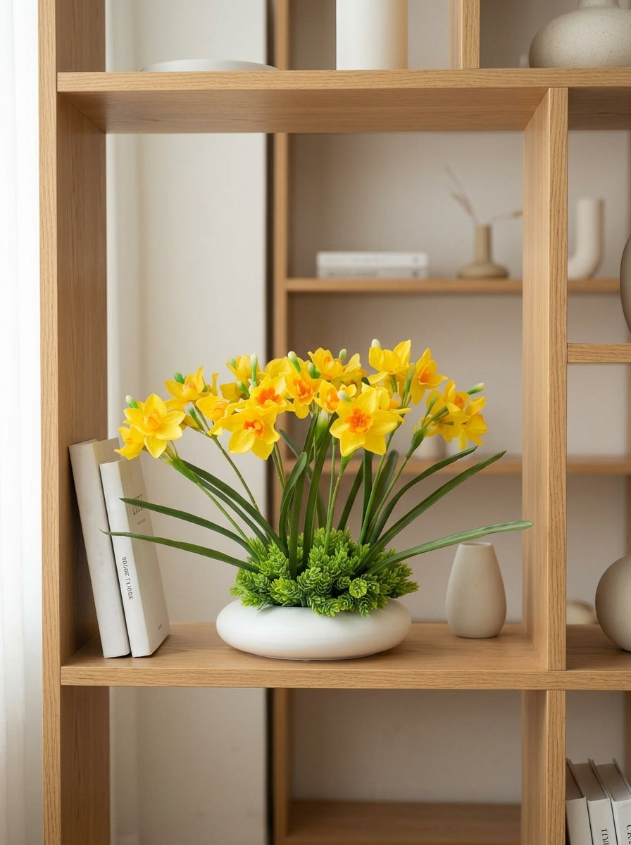Zen Vibrant Yellow Daffodil Botanical Faux Floral Arrangement