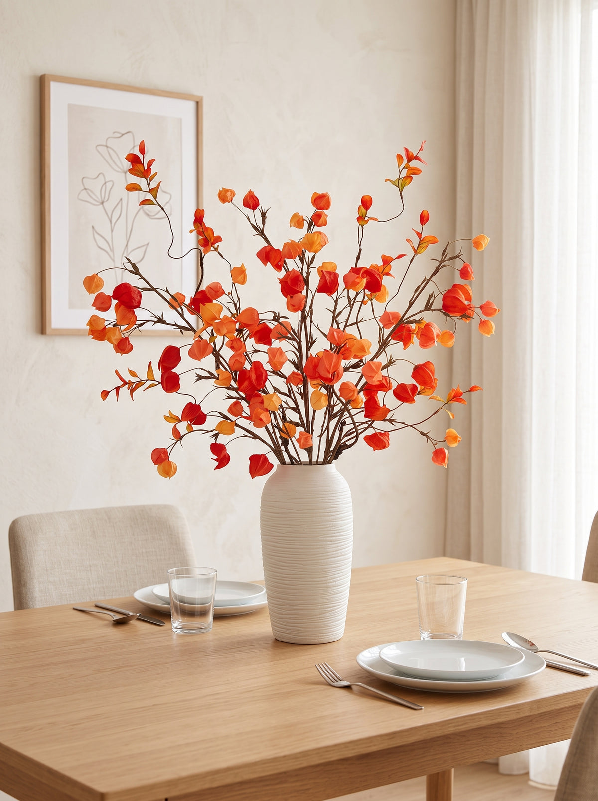 French Countryside Warm Terracotta Physalis Faux Floral Arrangement