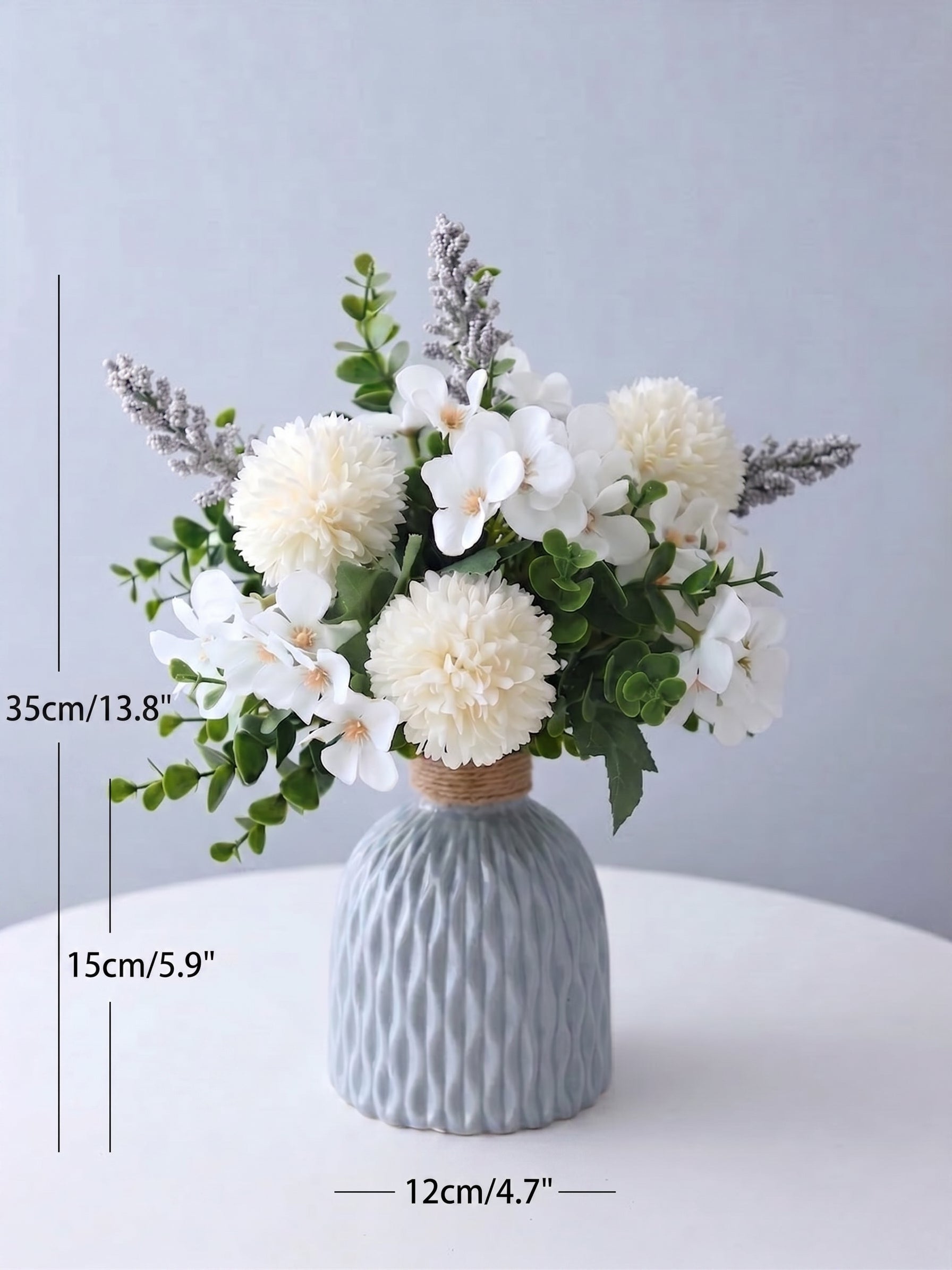 Serene White Pompon Chrysanthemum and Sage Faux Floral Arrangement