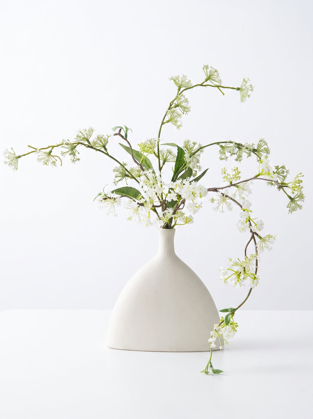 Nordic Minimalist Delicate White Blossom Branch Artificial Floral Arrangement