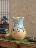 French Country Pastel Blue Floral Ceramic Vase