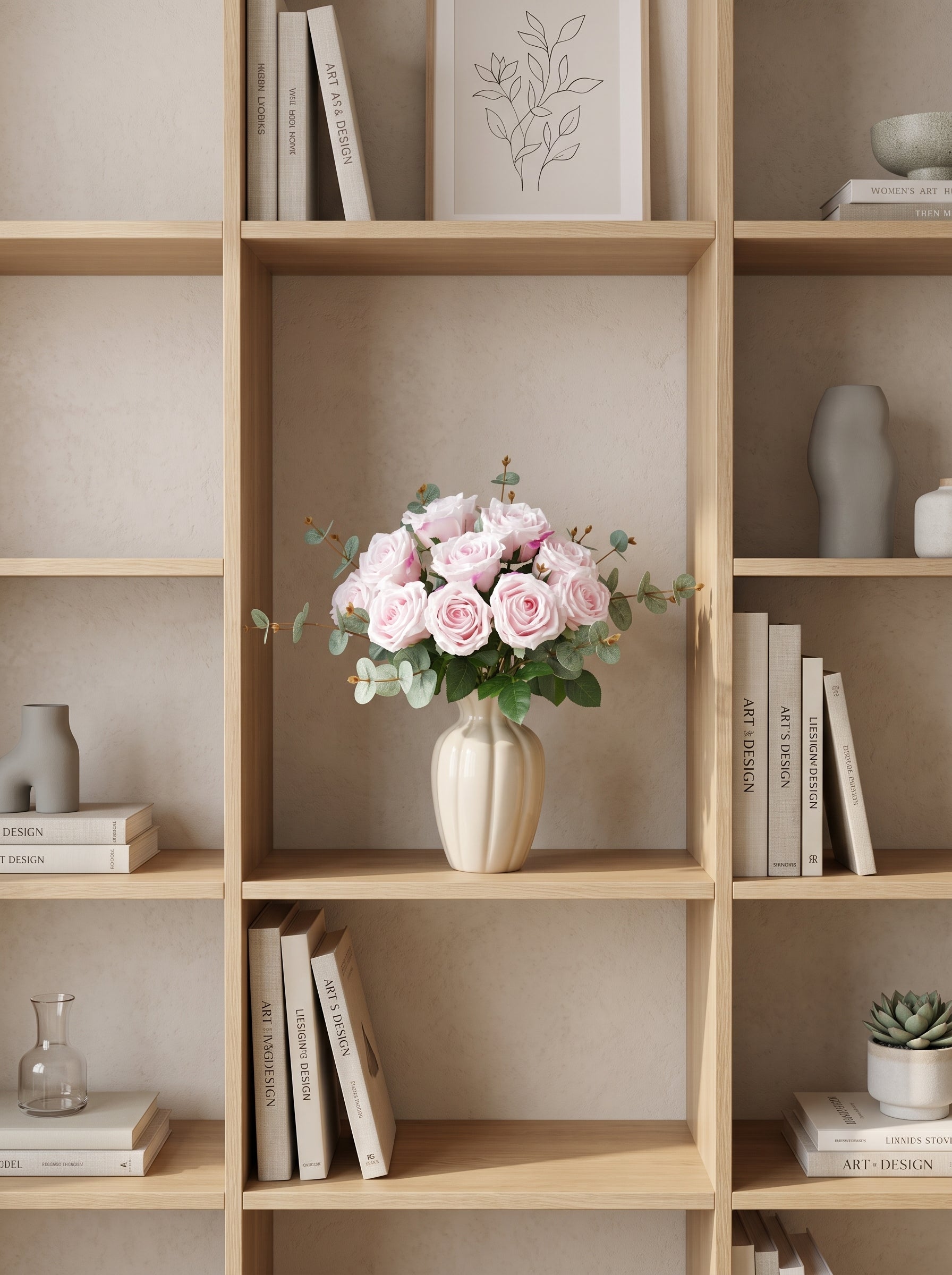 Serene Creamy Rose Garden Spray Faux Floral Arrangement