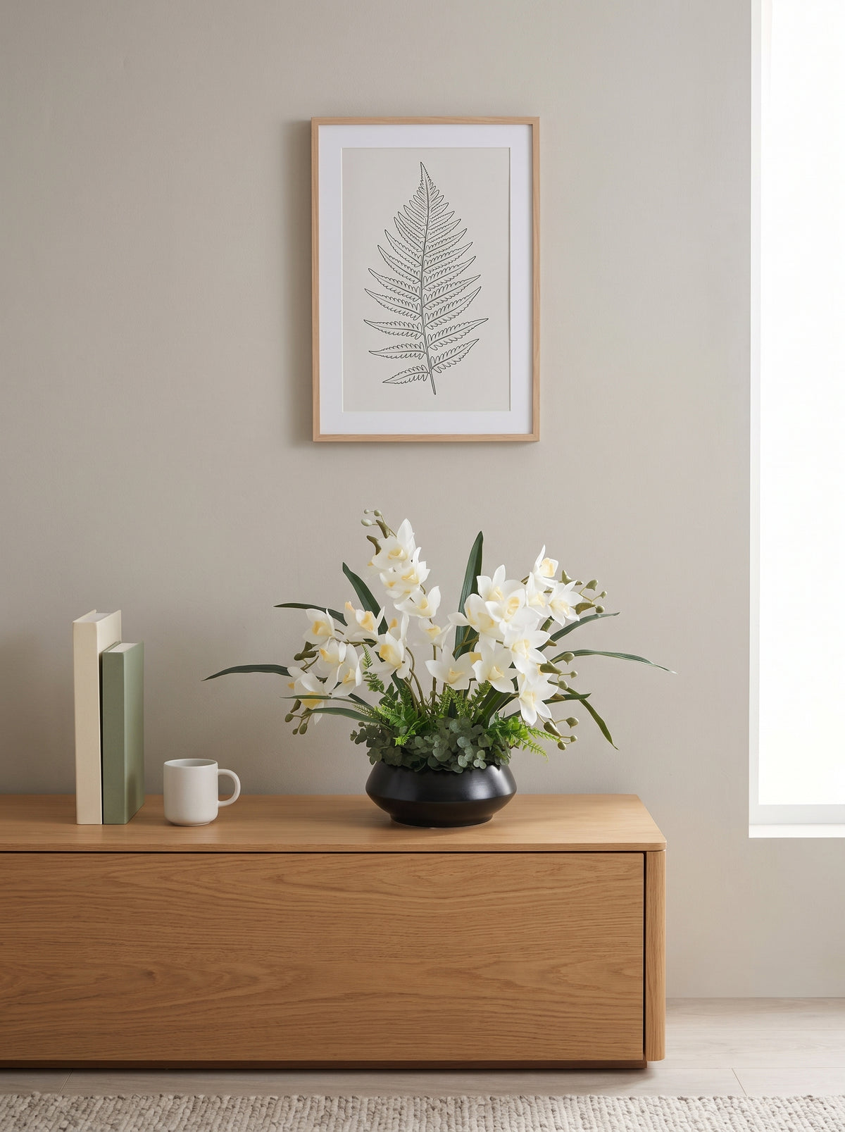Elegant Cymbidium Orchid Faux Floral Arrangement