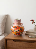 Hand-painted Pink Sunflower Twin-Handle Ceramic Vase