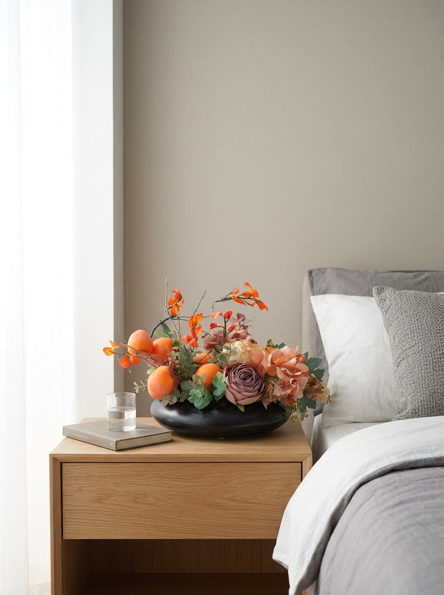 Zen Persimmon and Vintage Rose Botanical Faux Floral Arrangement