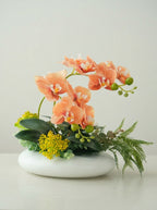 Zen Apricot Phalaenopsis Orchid Botanical Faux Floral Arrangement