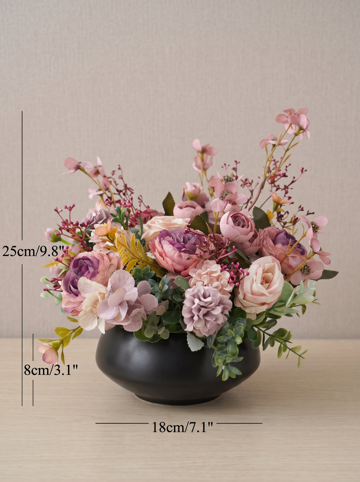 Vintage Purple Peony Spray Faux Floral Arrangement