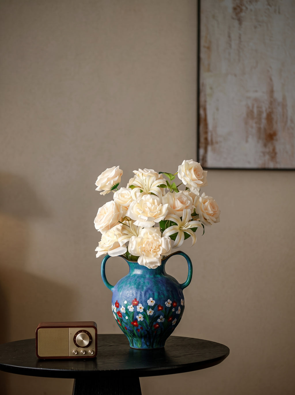 Emerald Green Hand-Painted Double-Handle Vase