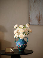 Emerald Green Hand-Painted Double-Handle Vase