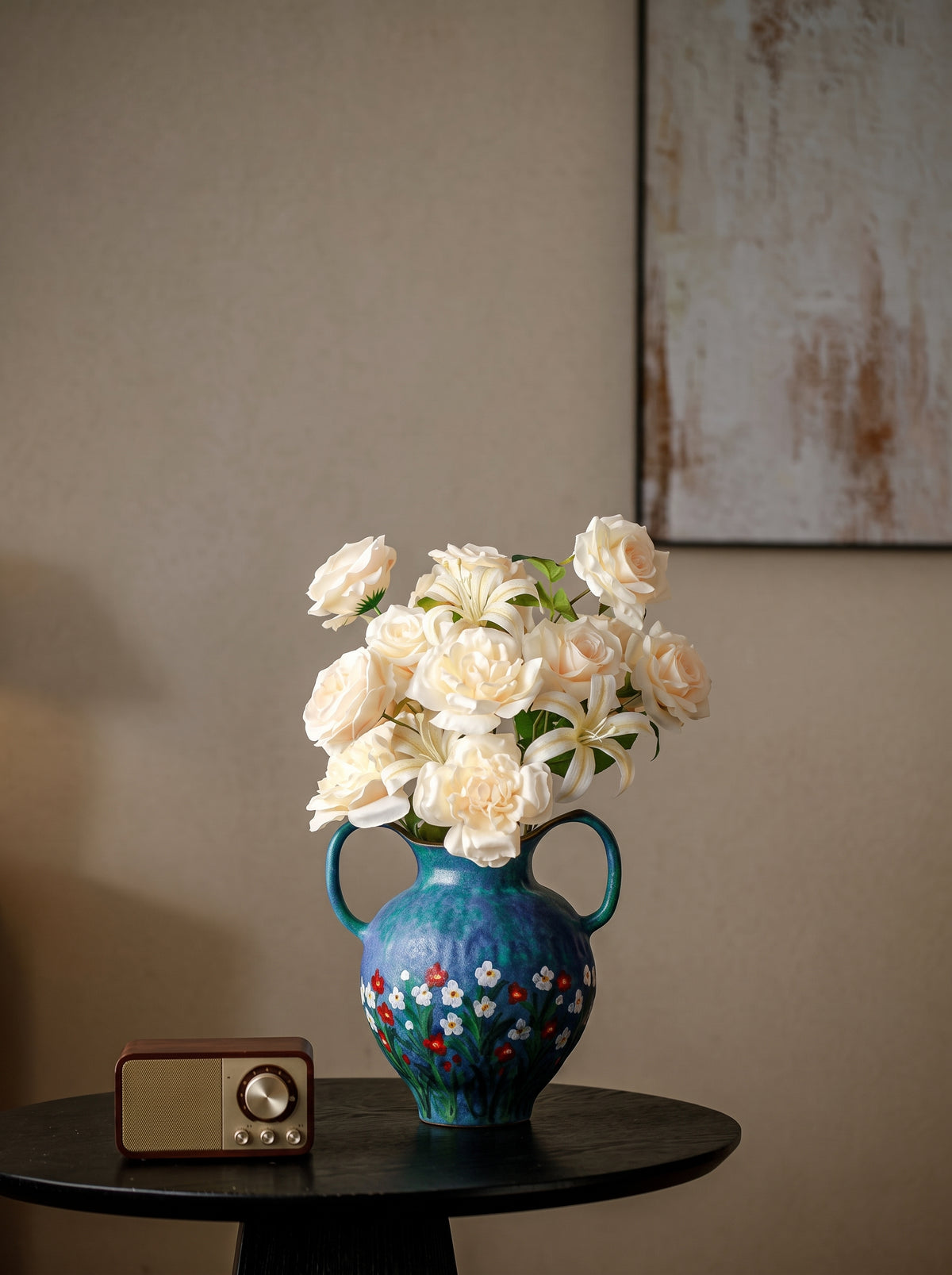 Emerald Green Hand-Painted Double-Handle Vase