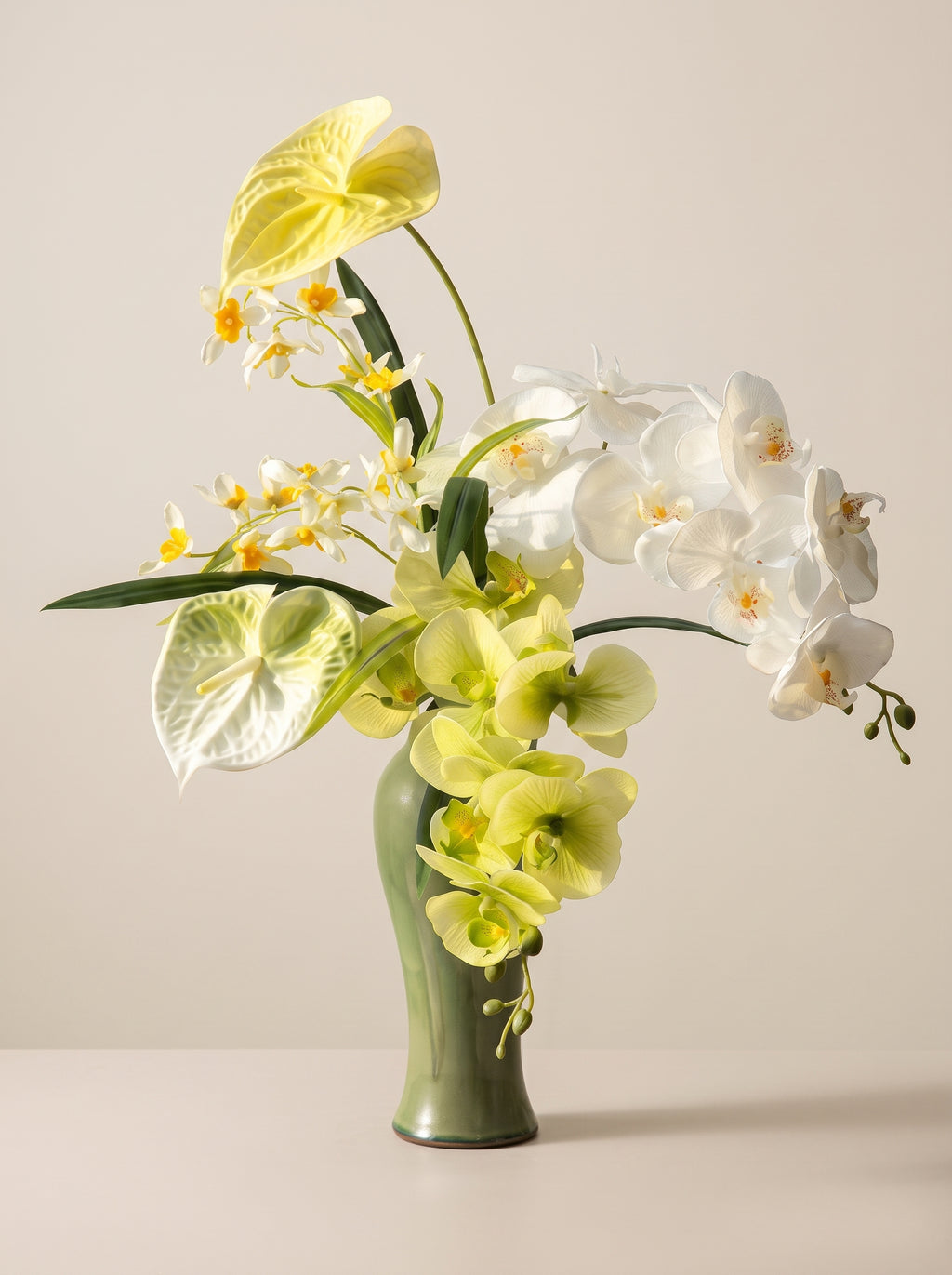Zen Butterfly Orchid and Anthurium Faux Floral Arrangement