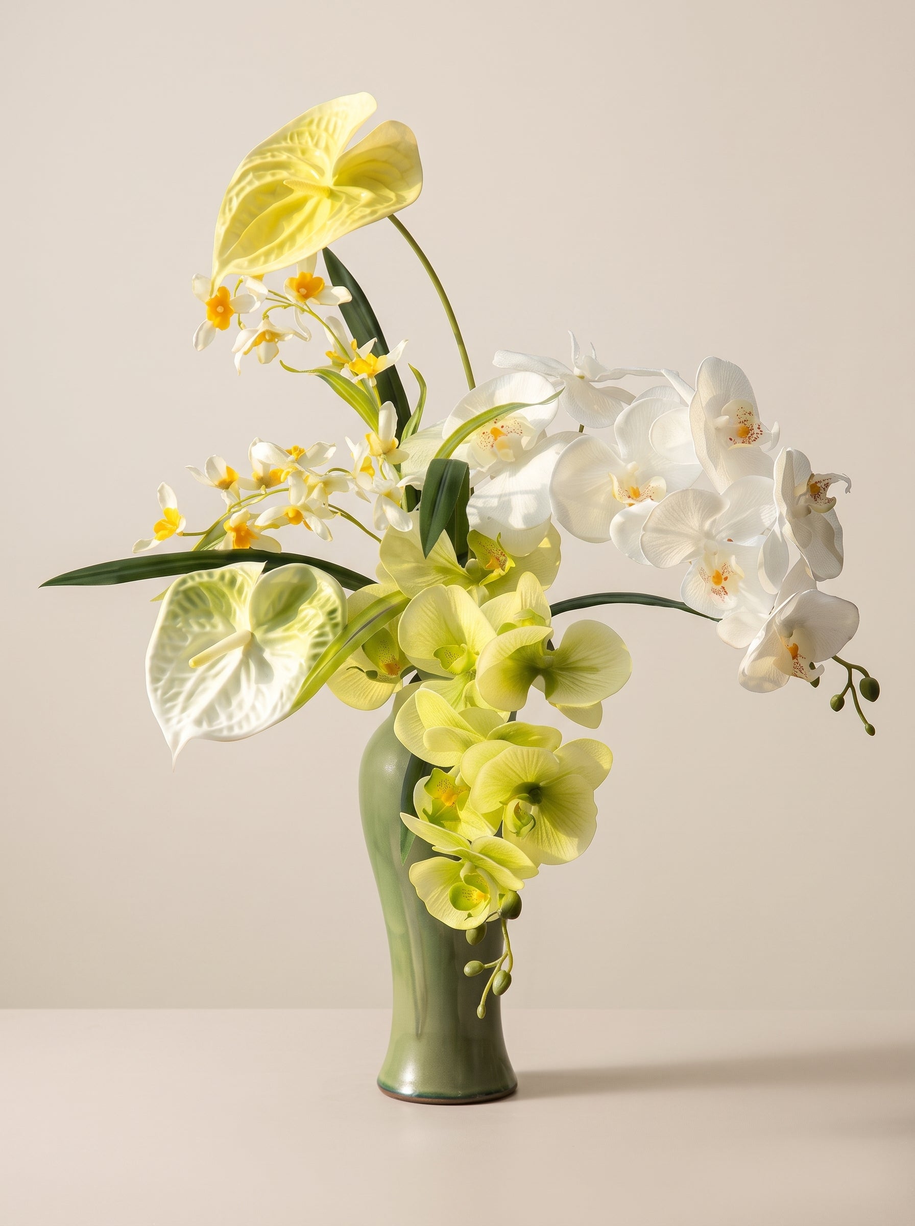 Zen Butterfly Orchid and Anthurium Faux Floral Arrangement