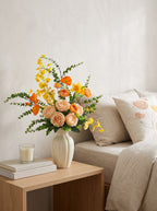Nordic Champagne Rose and Yellow Dancing Orchid Faux Floral Arrangement