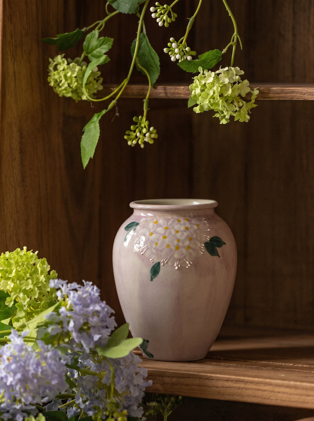 Hand-painted Soft Lilac Hydrangea Ceramic Vase