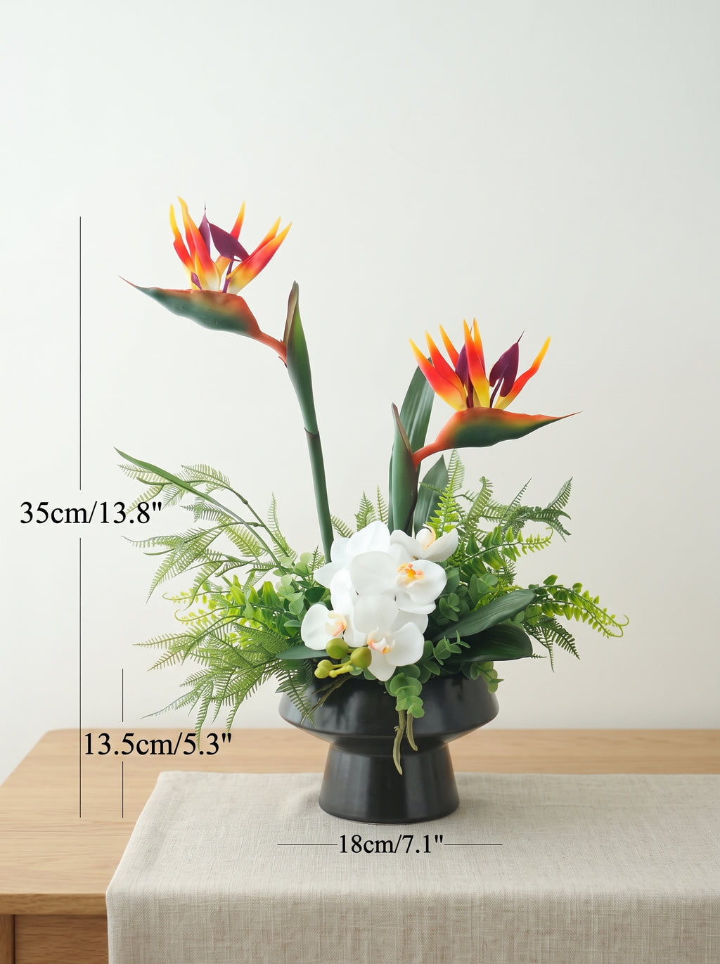 Tropical Bird of Paradise and Orchid Faux Floral Arrangement