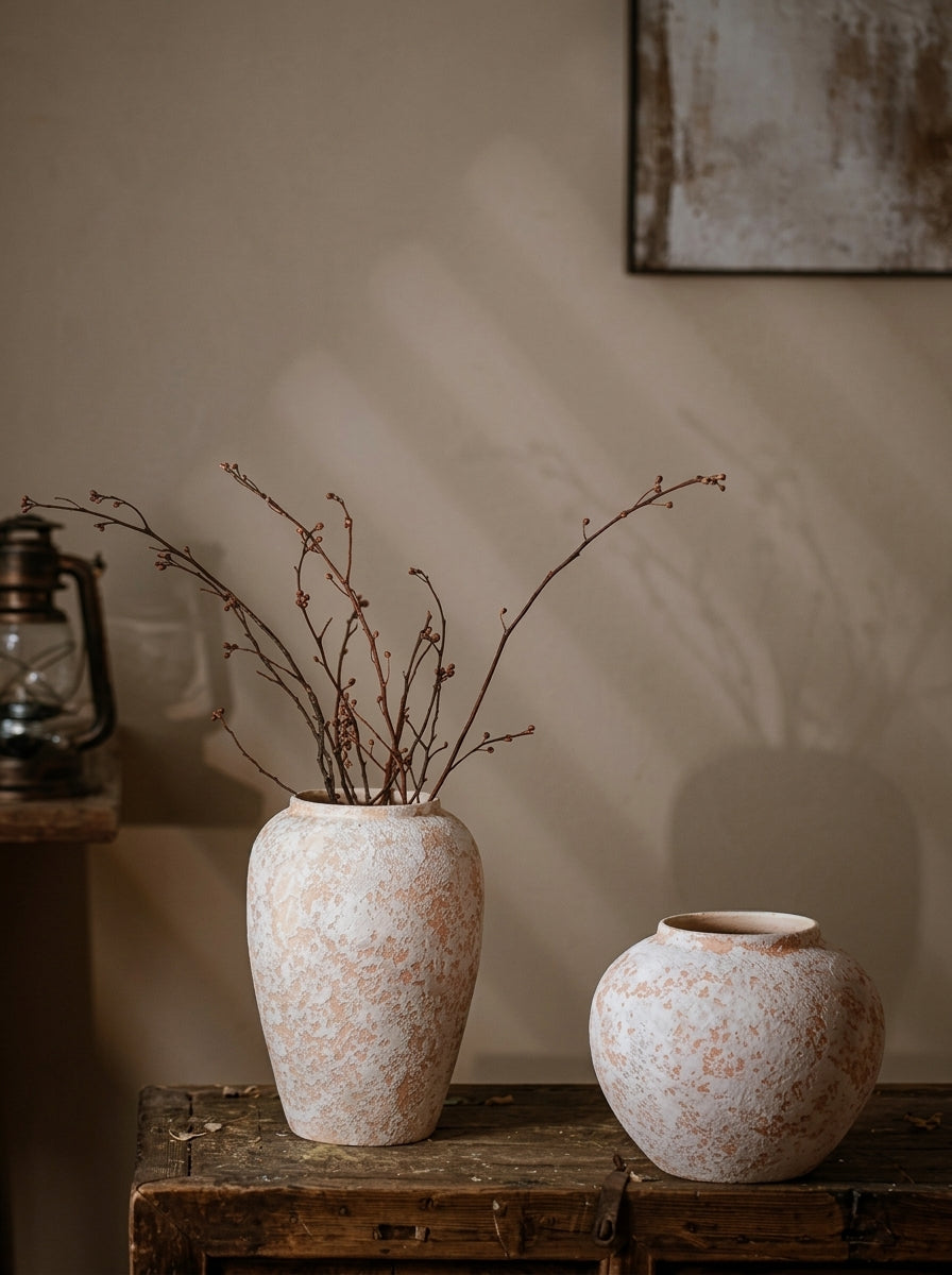 Rustic Textured White Terracotta Vase