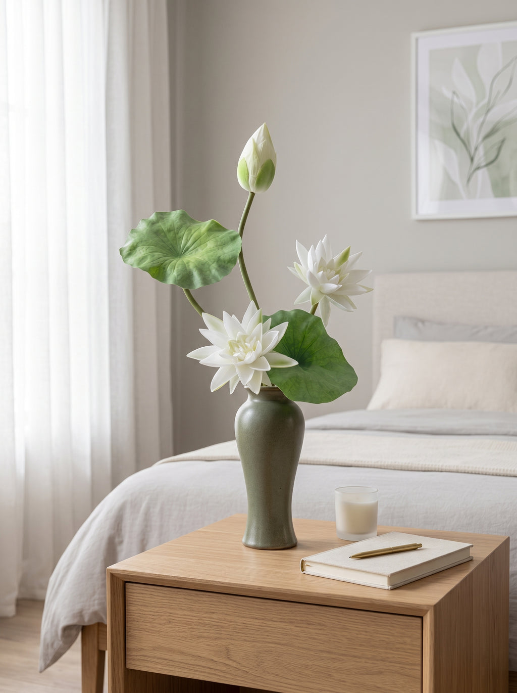 Zen Pure White Lotus Spray Faux Floral Arrangement