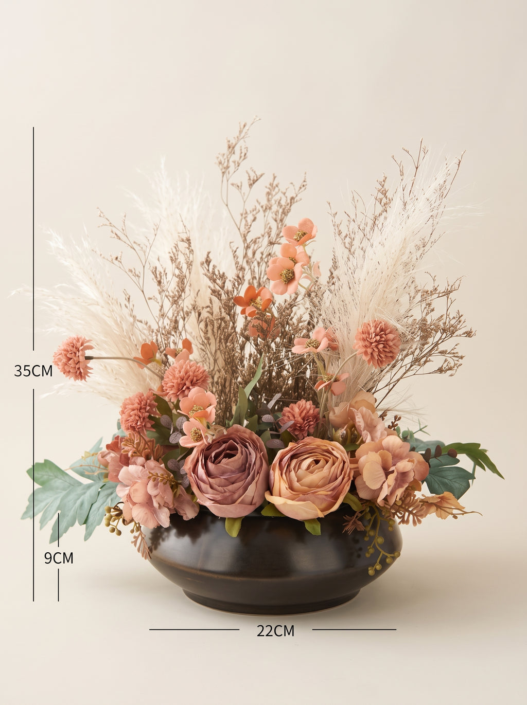 Vintage Terracotta Pampas Rose Botanical Faux Floral Arrangement