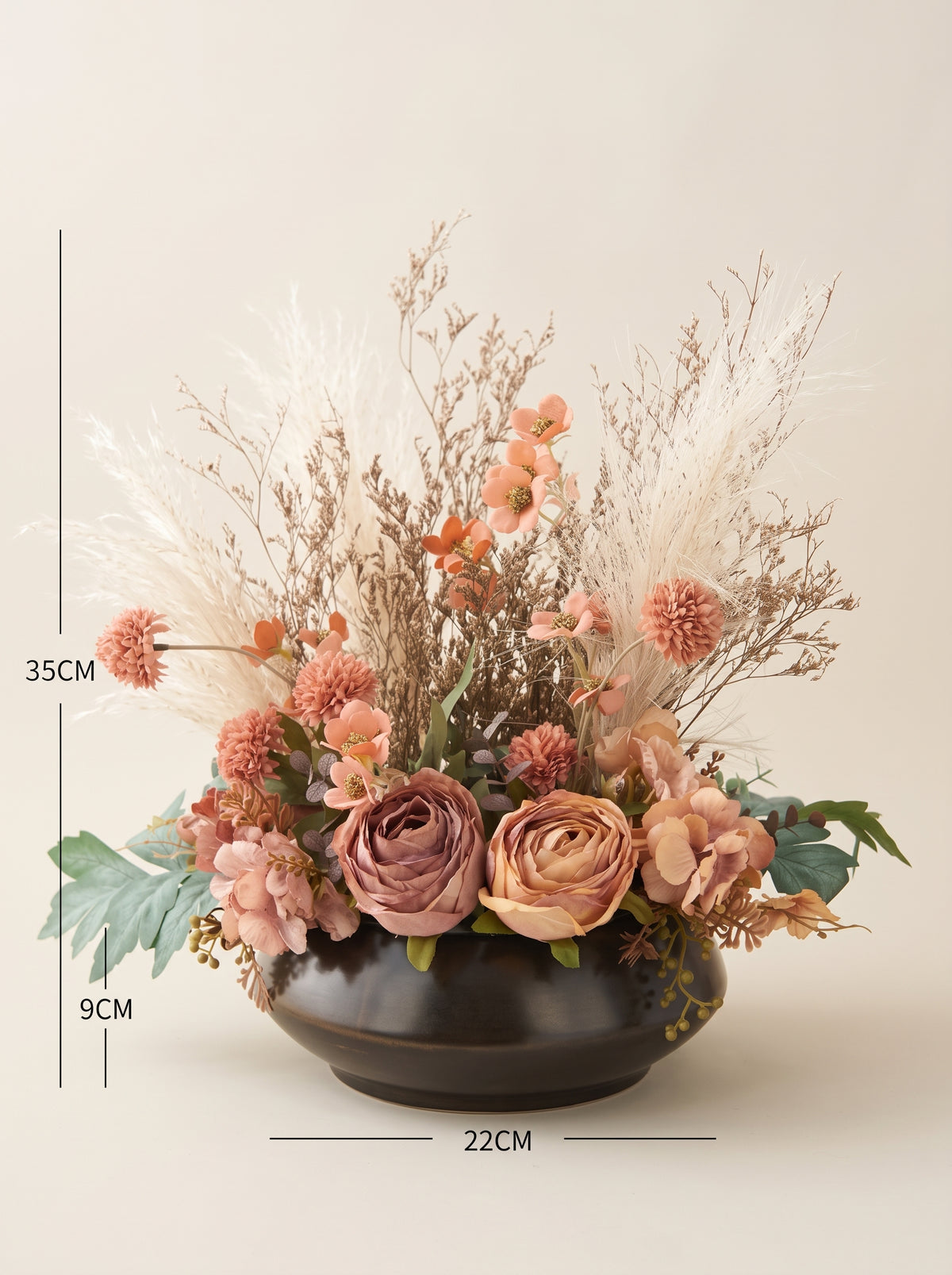 Vintage Terracotta Pampas Rose Botanical Faux Floral Arrangement