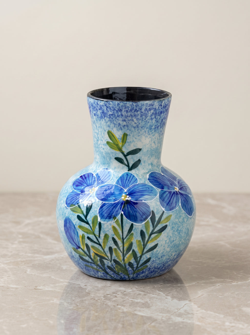 Hand-painted Royal Blue Floral Ceramic Vase