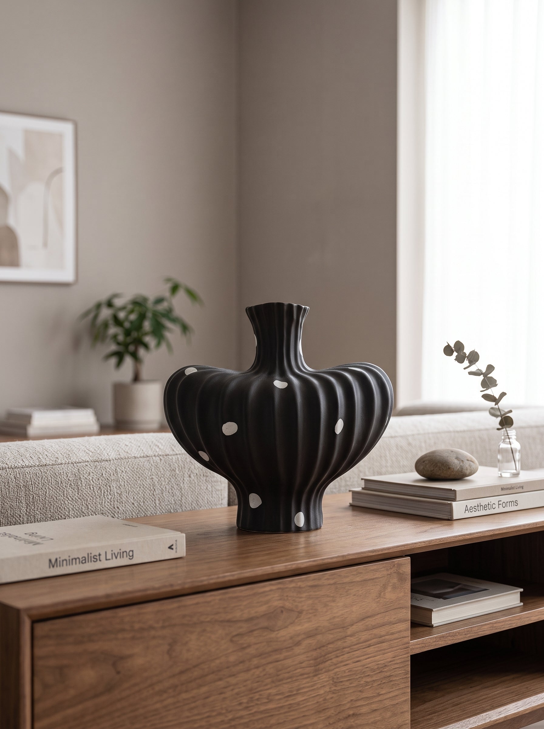 Modern Matte Black Polka Dot Sculptural Vase
