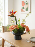 Modern Bird of Paradise and Orchid Faux Floral Arrangement