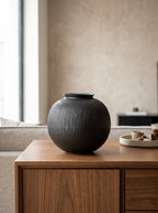 Artisanal Matte Black Fluted Vase