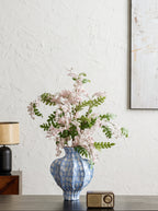 Artisanal Fluted Blue Spotted Ceramic Vase