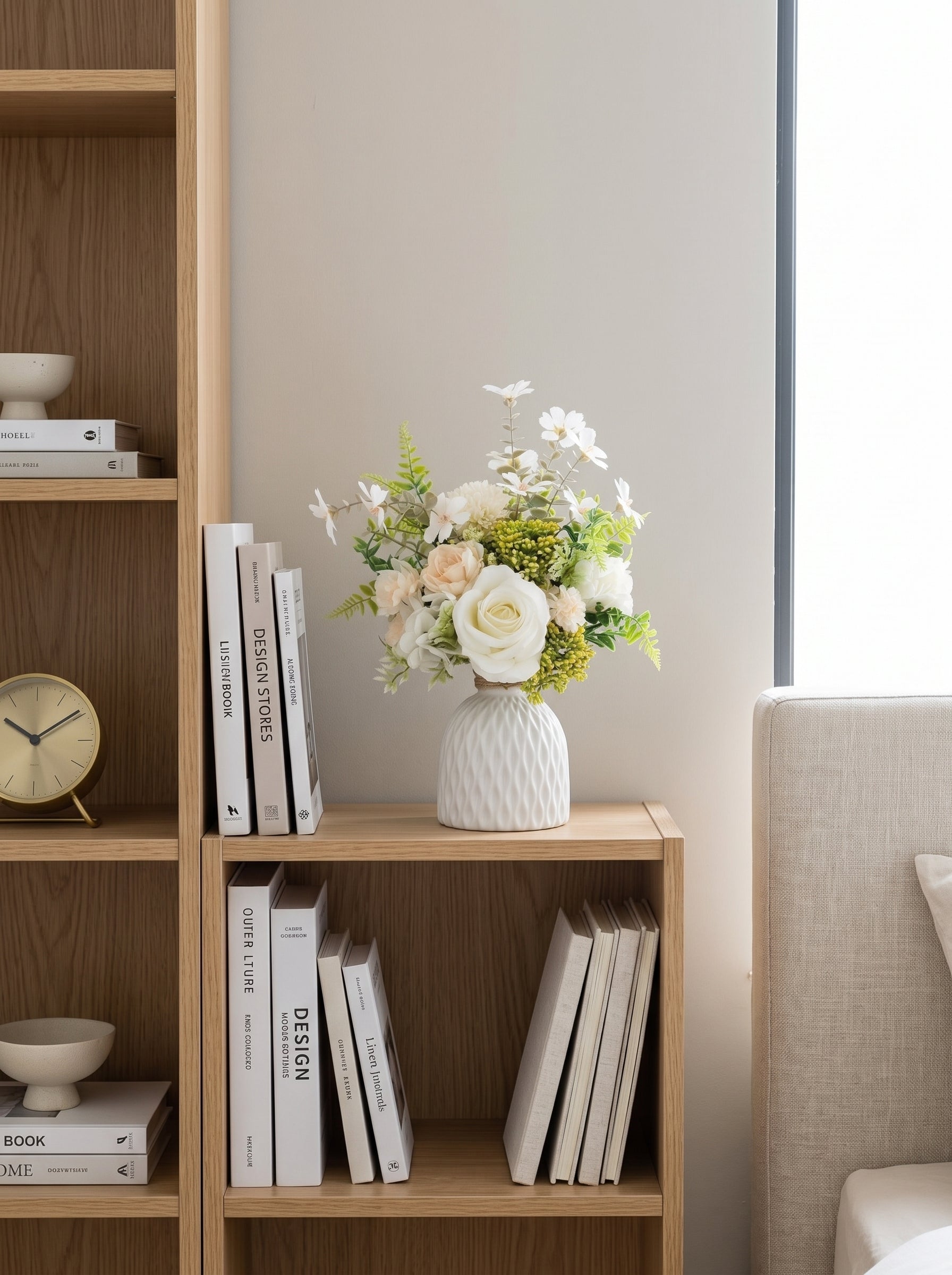 Nordic Fresh White Rose Wildflower Botanical Artificial Floral Arrangement