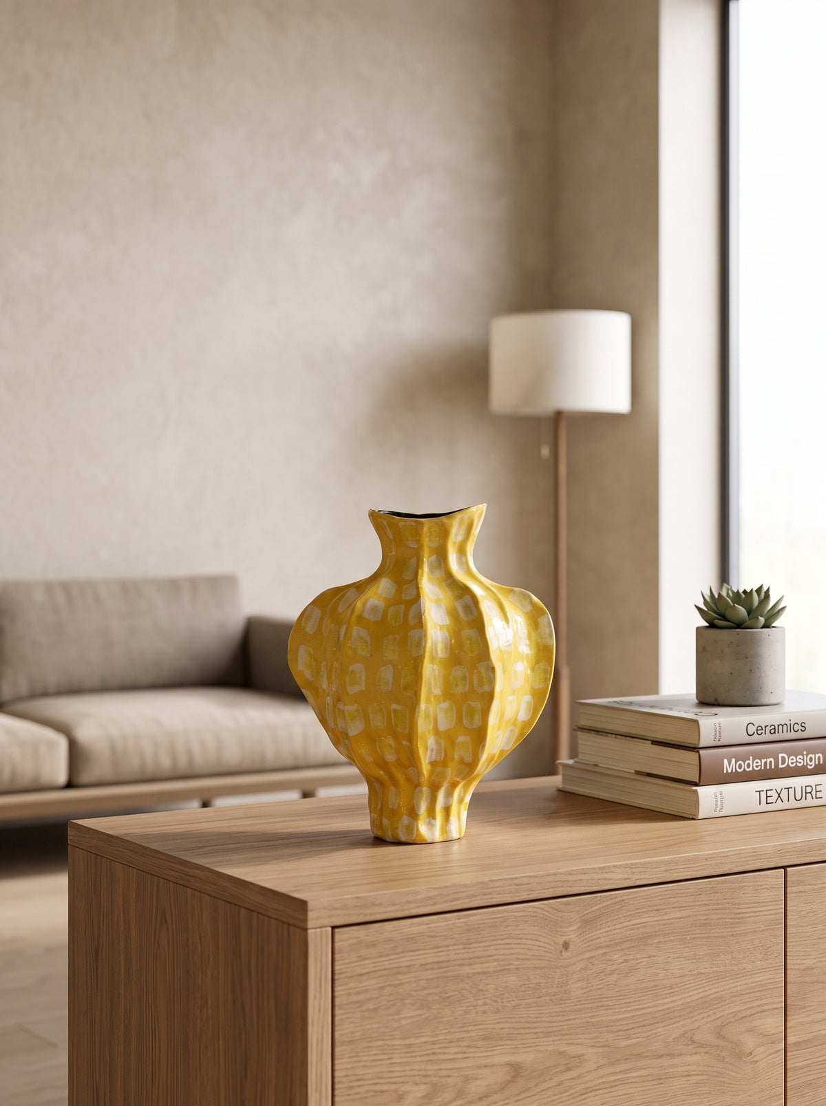 Artistic Fluted Yellow Spotted Vase