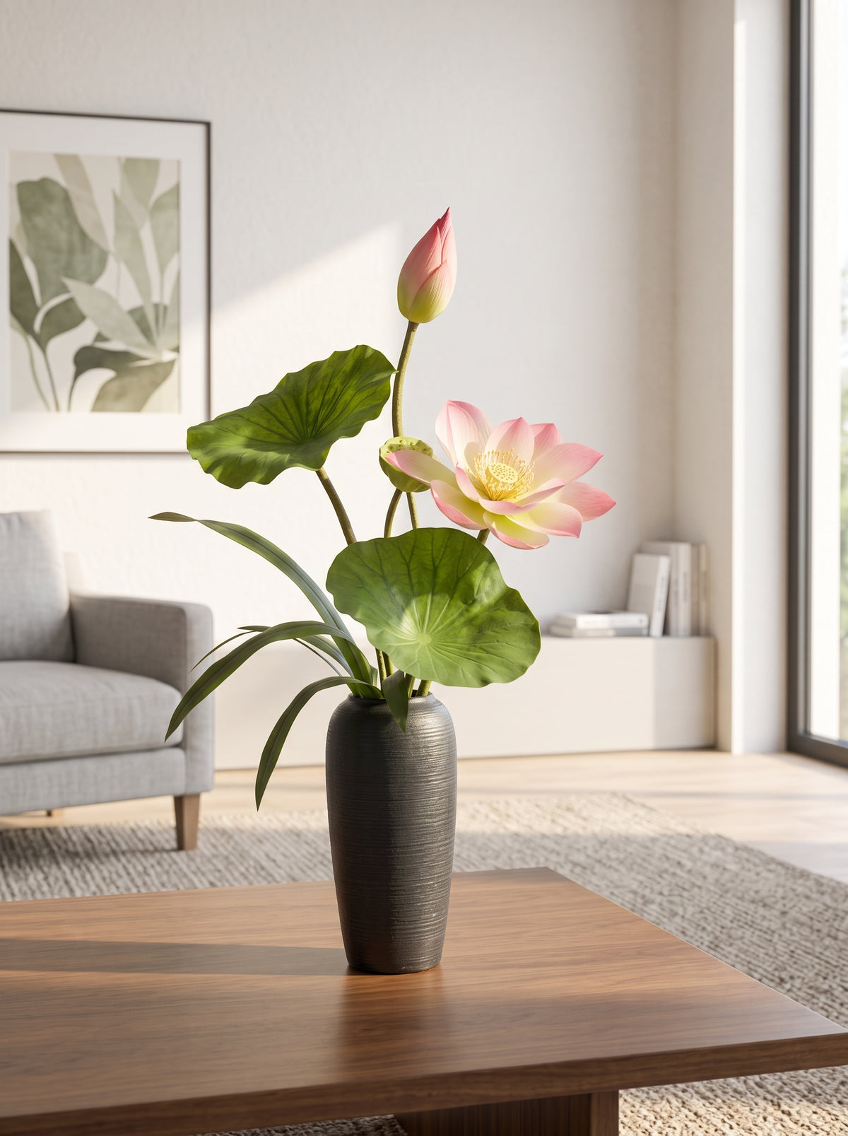 Zen Blush Lotus and Lily Pad Faux Floral Arrangement