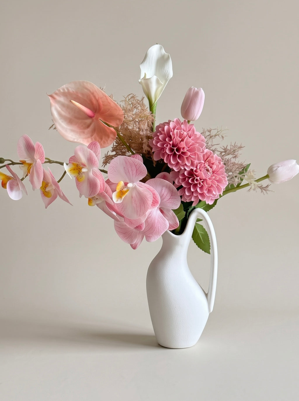 Blush Pink Orchid Anthurium Faux Floral Arrangement