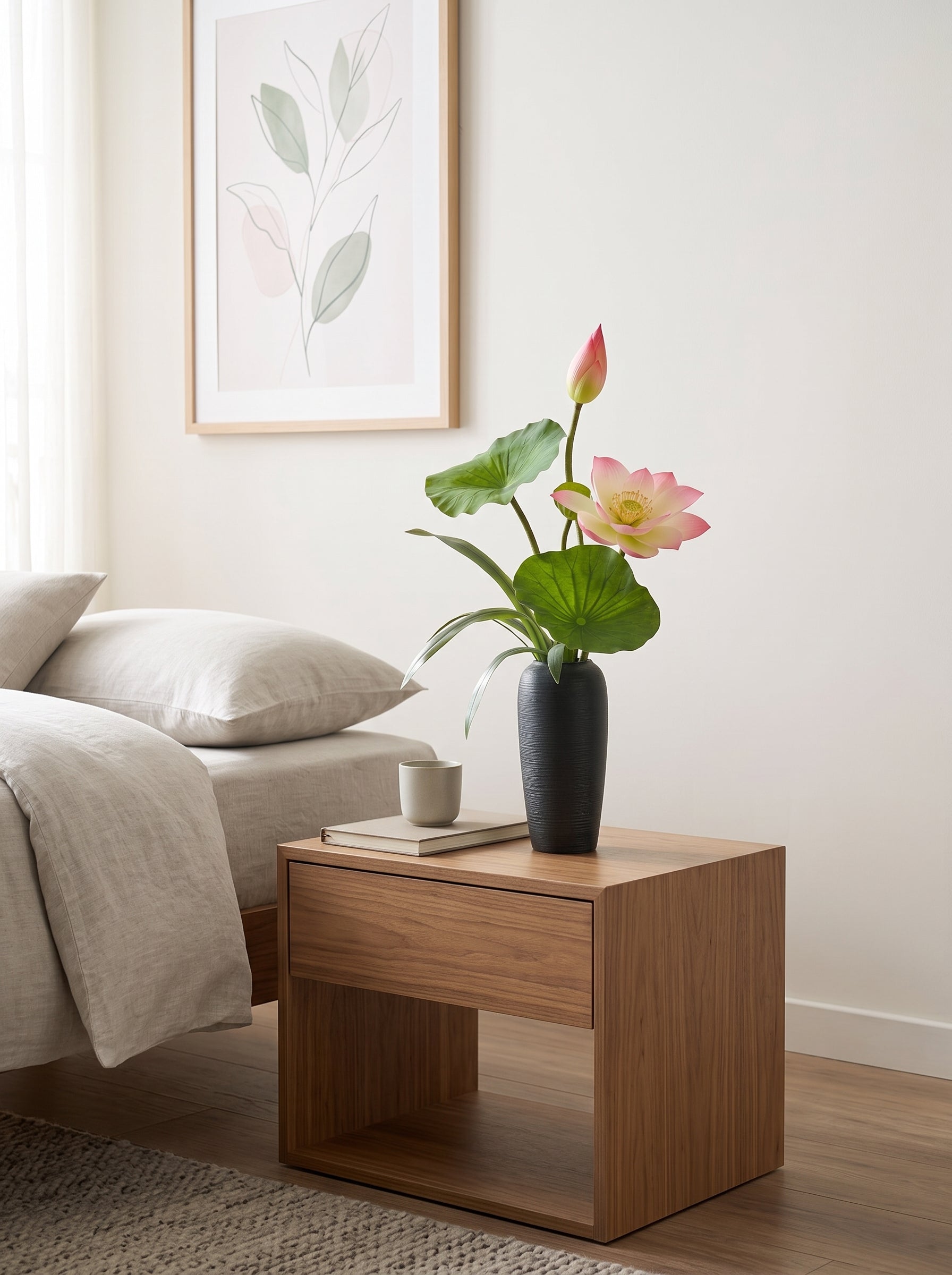 Zen Blush Lotus and Lily Pad Faux Floral Arrangement