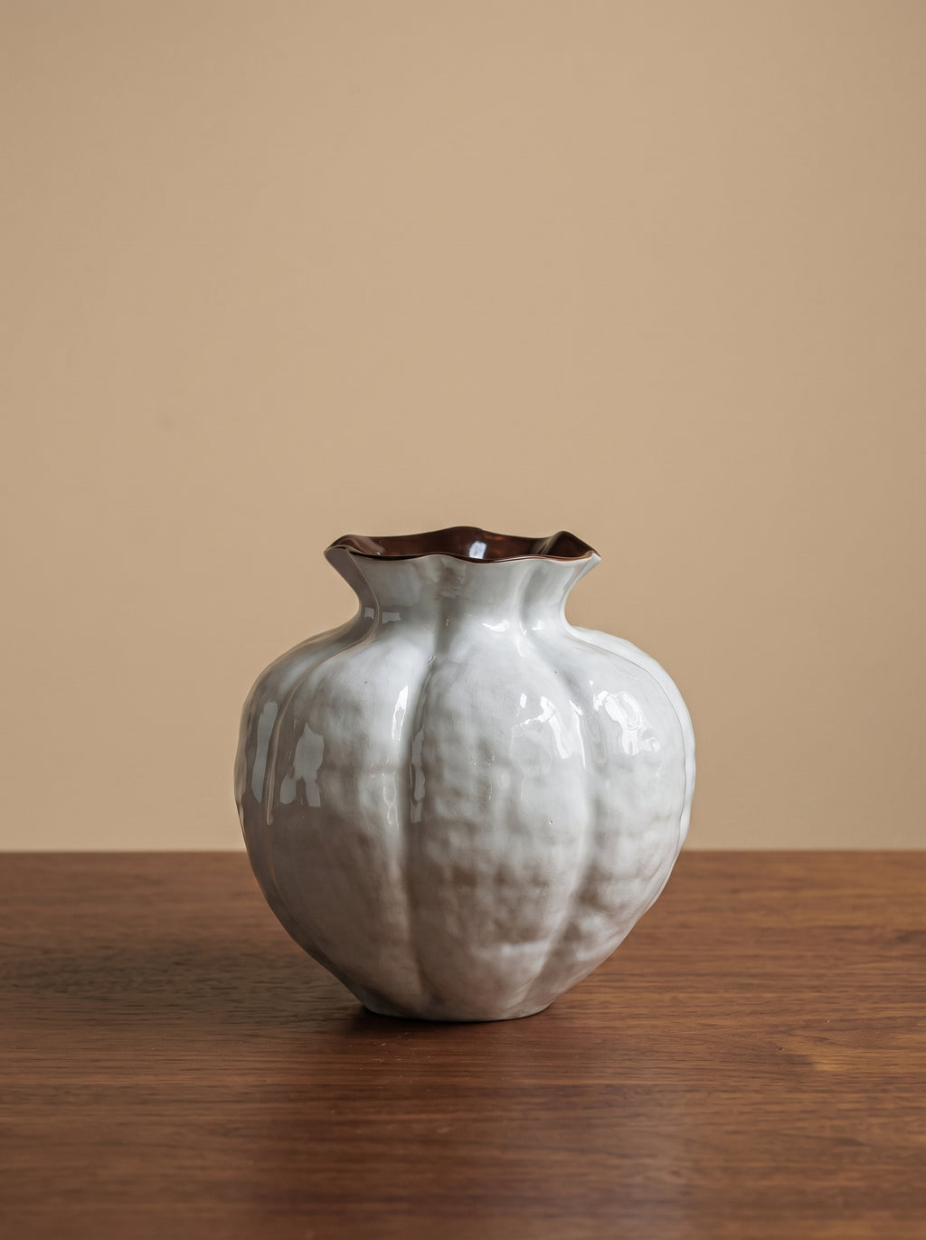 Nordic Glossy White Fluted Sculptural Vase