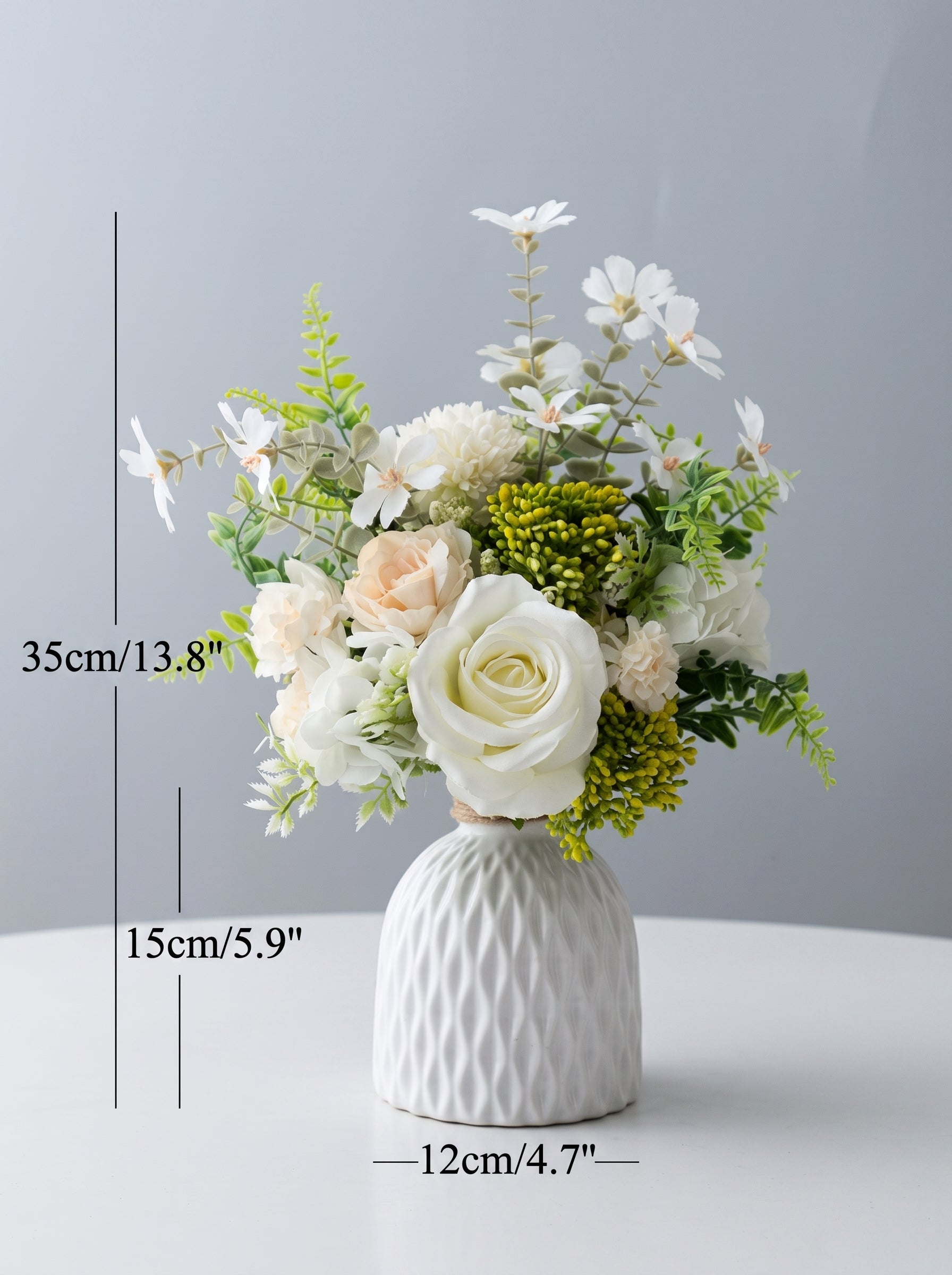 Nordic Fresh White Rose Wildflower Botanical Artificial Floral Arrangement