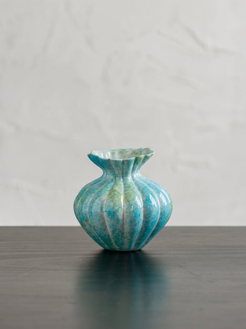 Artisanal Fluted Mint Blue Vase
