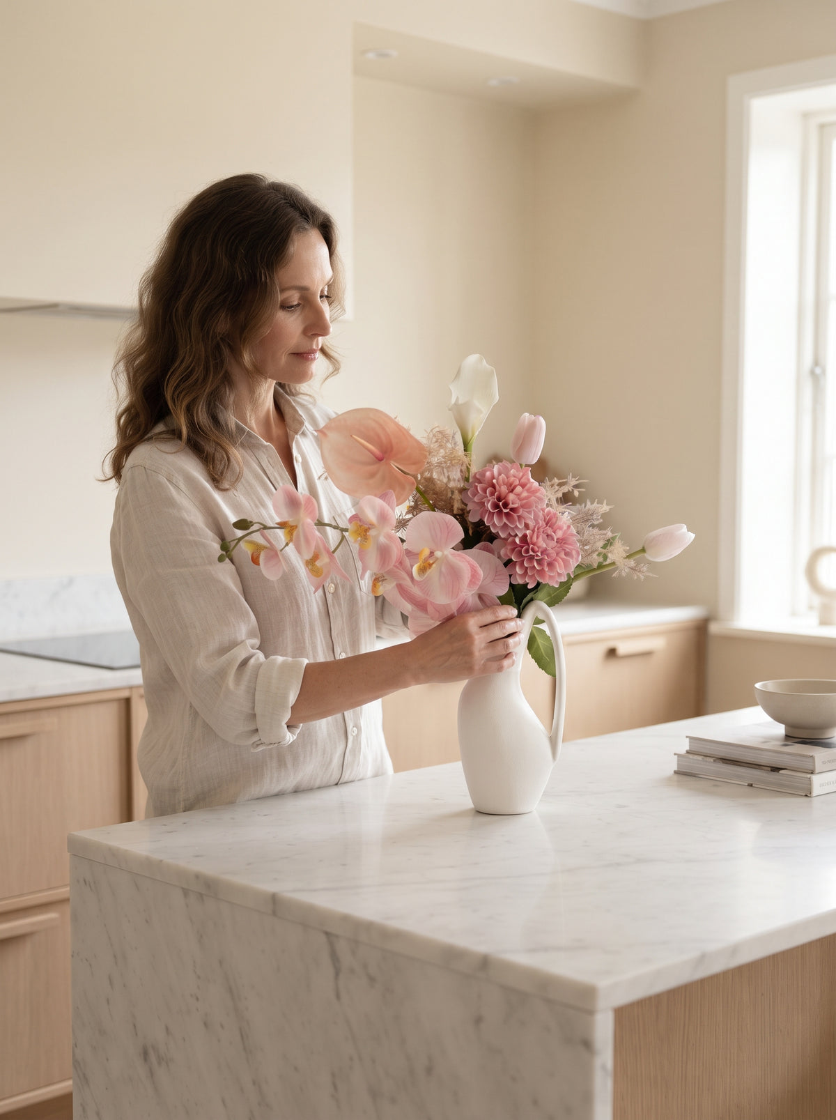 Blush Pink Orchid Anthurium Faux Floral Arrangement