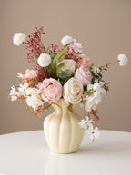 Creamy Blush Rose and Peony Faux Floral Arrangement