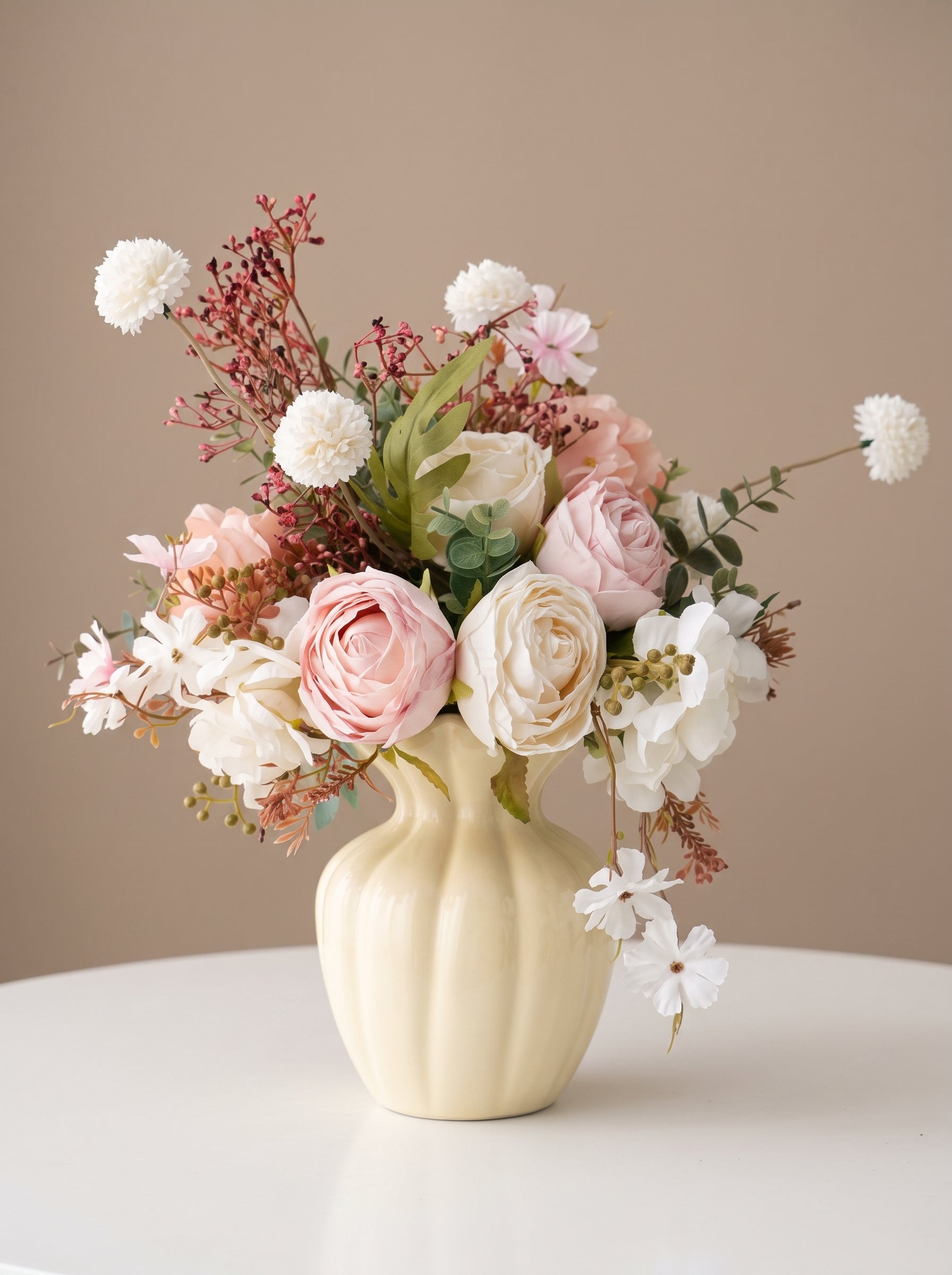 Creamy Blush Rose and Peony Faux Floral Arrangement