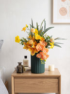 Vintage Golden Orchid Spray Faux Floral Arrangement