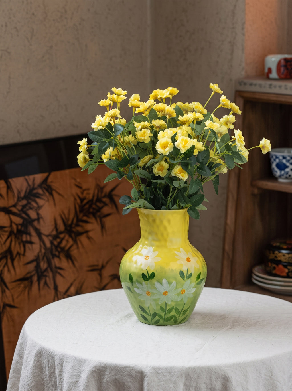 Hand-painted Sunshine Meadow Floral Ceramic Vase
