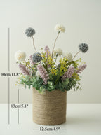 Slate Grey Muted Lilac Pom-Pom Woven Vase Faux Floral Arrangement