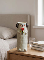 Artisanal Whimsical Dog Holding Rose Vase