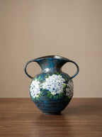 Hand-Painted Hydrangea Blue Double-Handle Vase