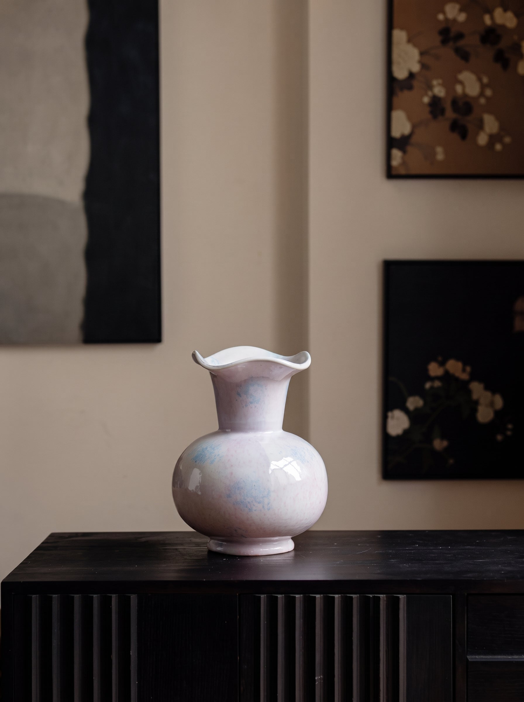 French Elegant Fluted Pastel Ceramic Flower Vase
