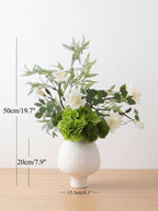 Zen White Magnolia and Green Hydrangea Faux Floral Arrangement