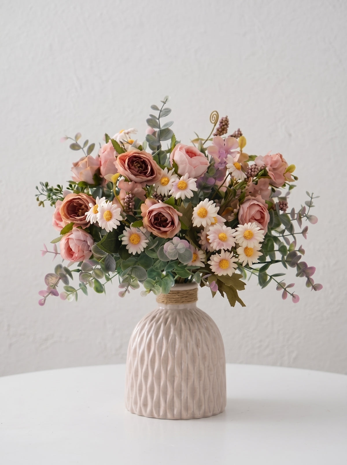 Dusty Rose and Daisy Faux Floral Arrangement